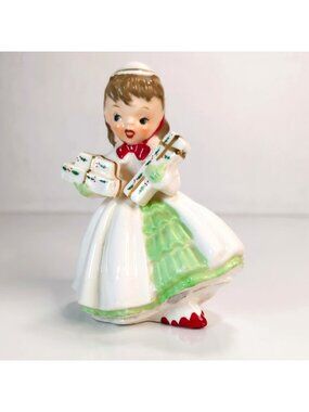 Vintage Napco Christmas Shopper Girl Figurine S1690E Japan Ceramic 5"
